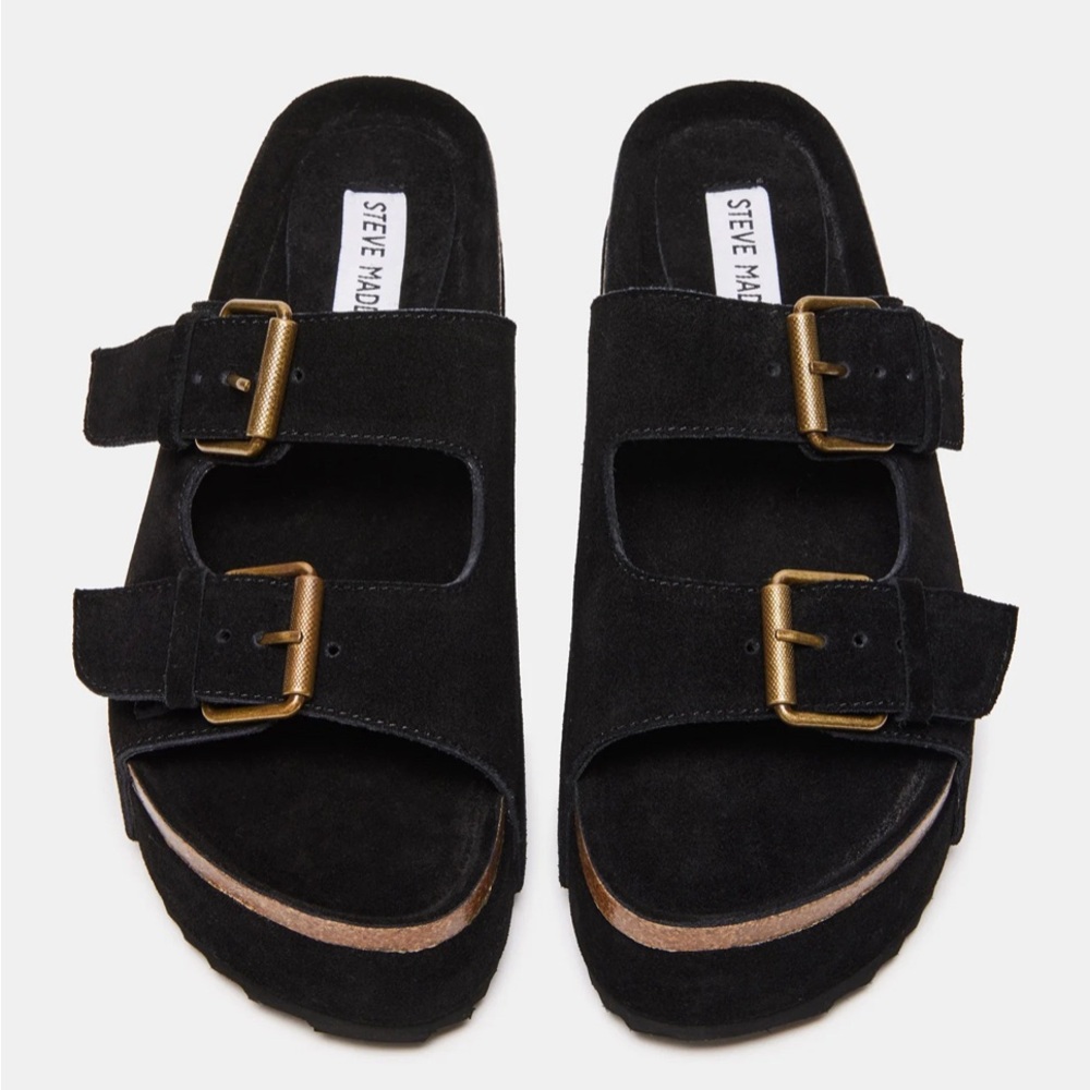 Steve Madden KALI BLACK SUEDE platform leather sandal 9.5